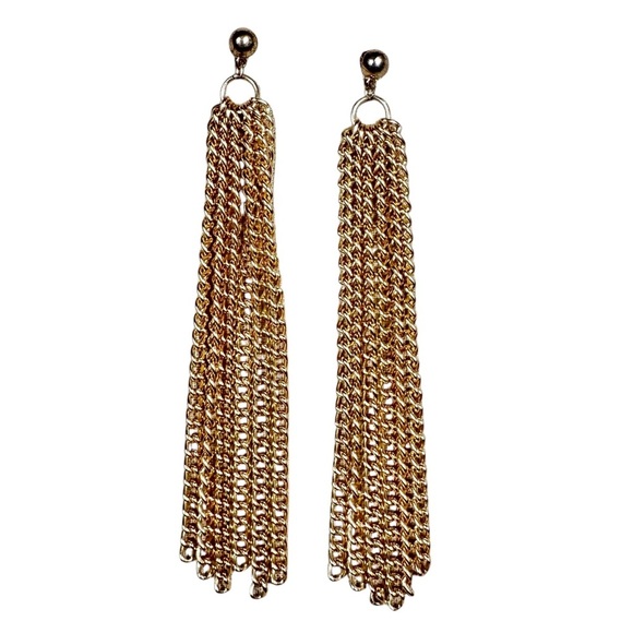 VINTAGE Gold Plated Multi Strand Chain Link Dangle Earrings - Picture 2 of 5